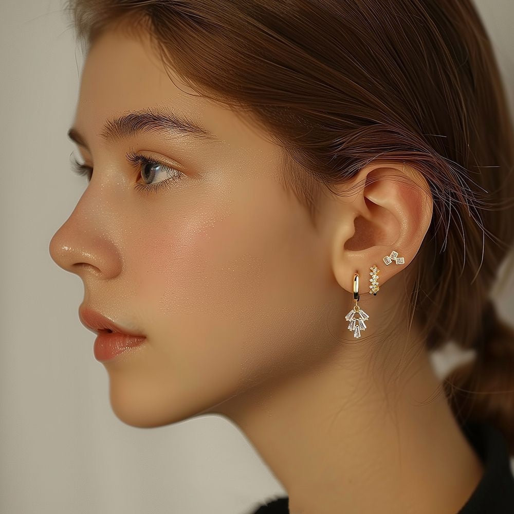 S925 Sterling Silver Geometric Square Simple Stud Earrings For Women Light Luxury